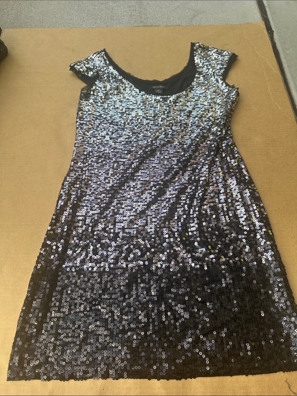 White House Black Market Black and Silver Sequin Ombre Shift Dress